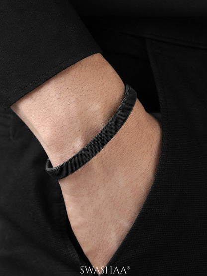 Mesh Fine Textured Black Cuff Men's Bracelet