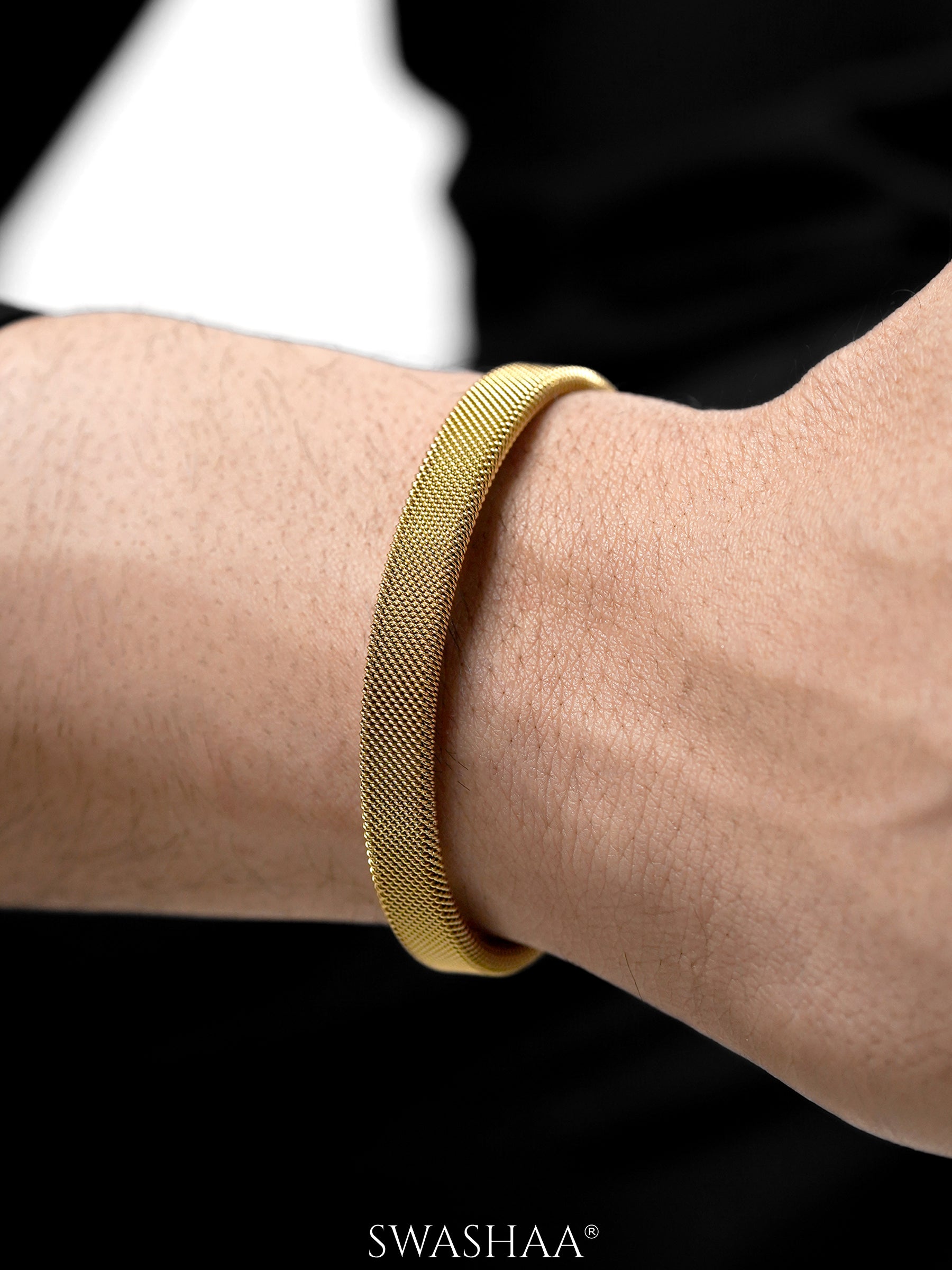 Mesh Fine Textured 18K Gold Plated Cuff Men's Bracelet