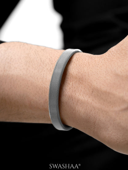 Mesh Fine Textured Silver Cuff Men's Bracelet