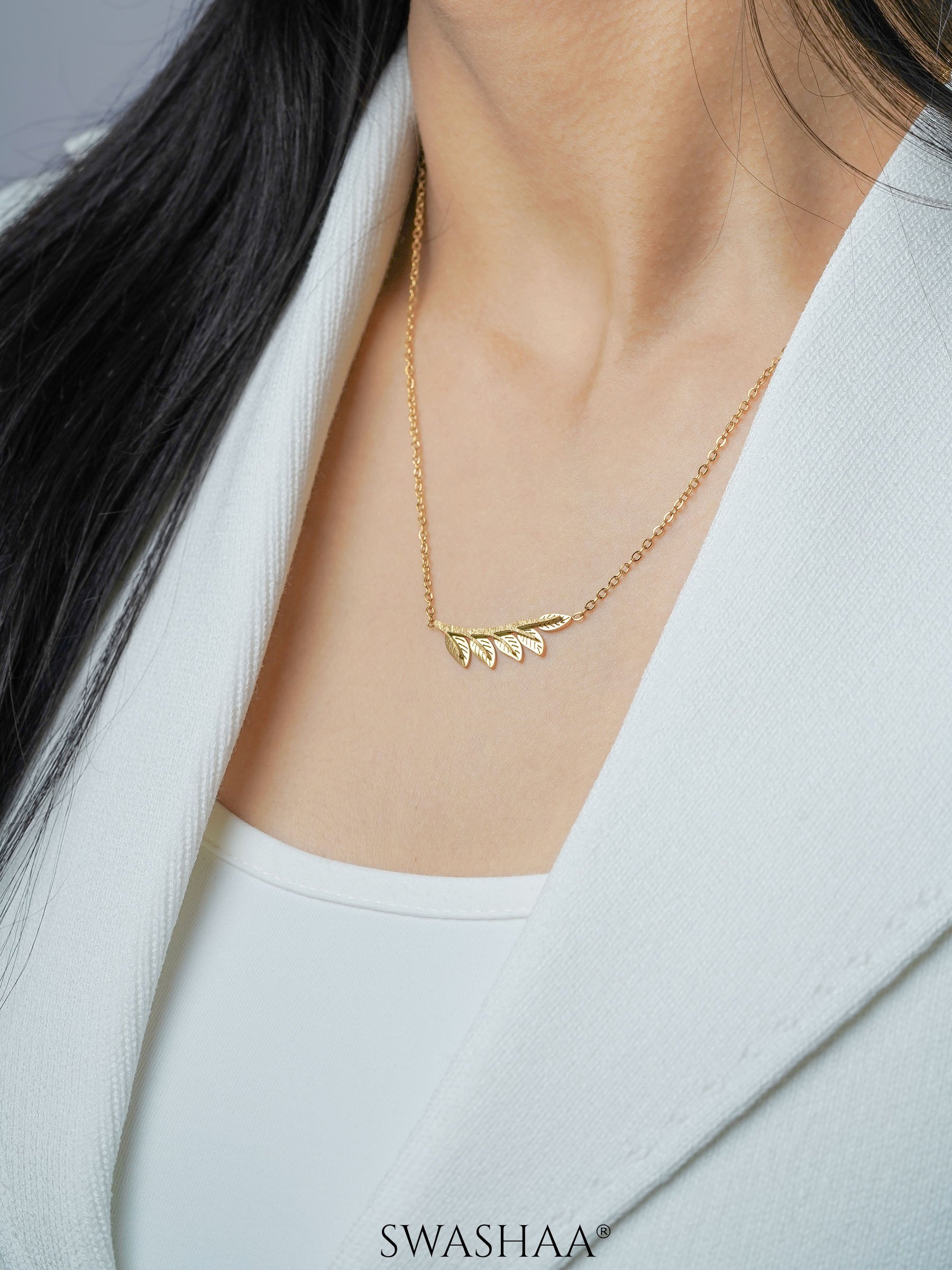 Shalakha Leaf Charm 18K Gold Plated Necklace