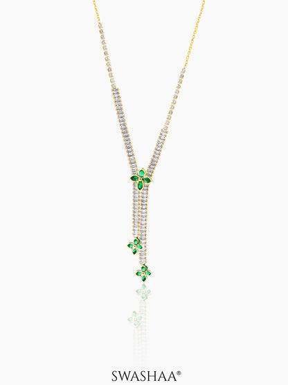 Shanon Green Clover Charm Y-shaped 18K Gold Plated Chain Pendant Necklace