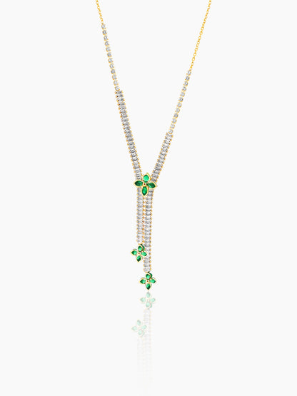 Shanon Green Clover Charm Y-shaped 18K Gold Plated Chain Pendant Necklace