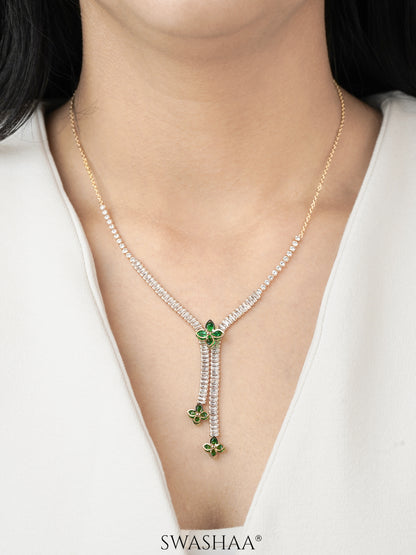 Shanon Green Clover Charm Y-shaped 18K Gold Plated Chain Pendant Necklace