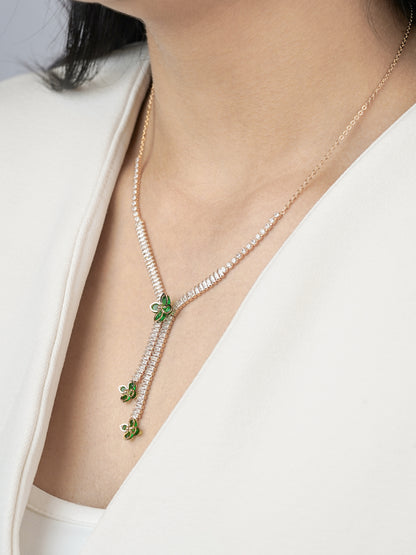 Shanon Green Clover Charm Y-shaped 18K Gold Plated Chain Pendant Necklace