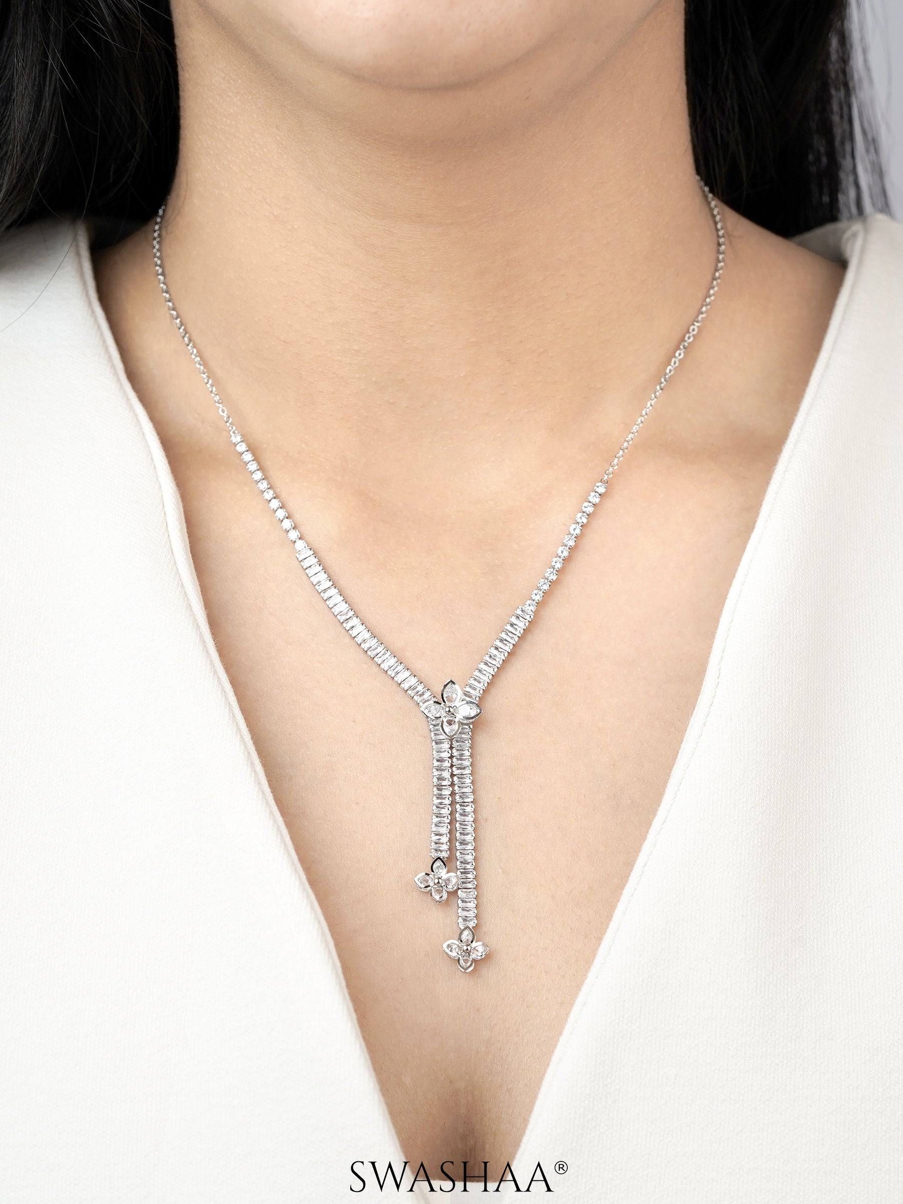Shanon Clover Charm Y-shaped Silver Necklace