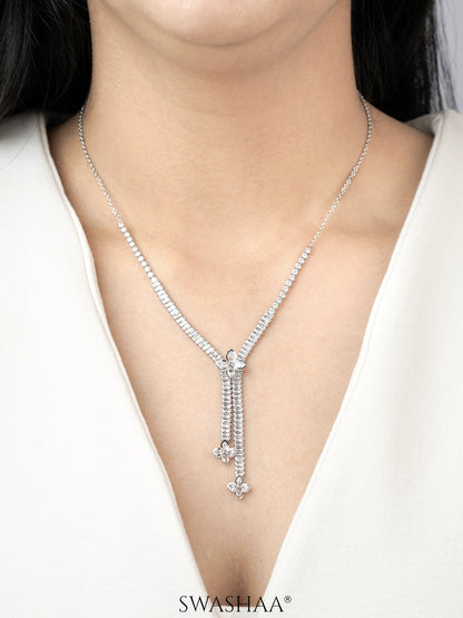 Shanon Clover Charm Y-shaped Silver Necklace