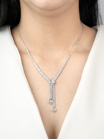 Shanon Clover Charm Y-shaped Silver Necklace