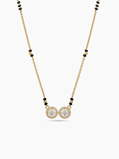Shikha Twin Solitaire Diamond 18K Gold Plated  Women's Chain Pendant Mangalsutra Necklace