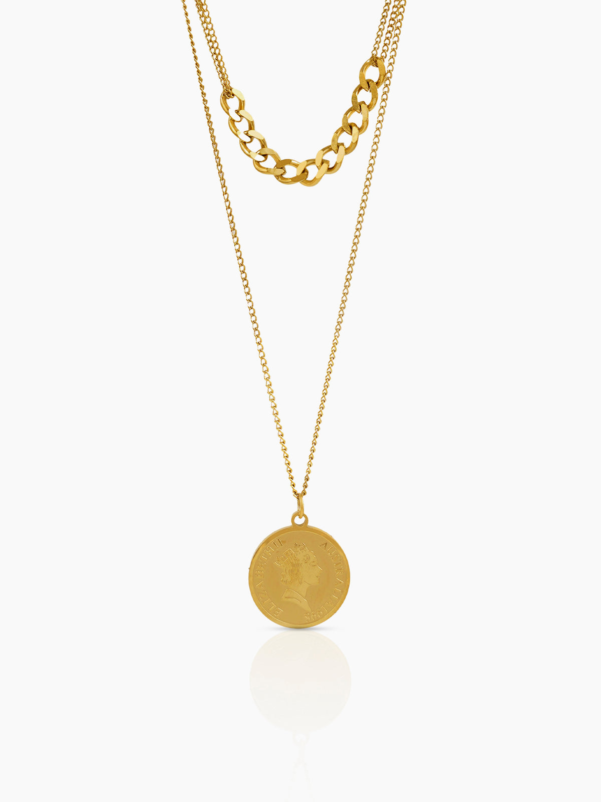 Shina Layered Queen 18K Gold Plated Chain Coin Pendant Necklace