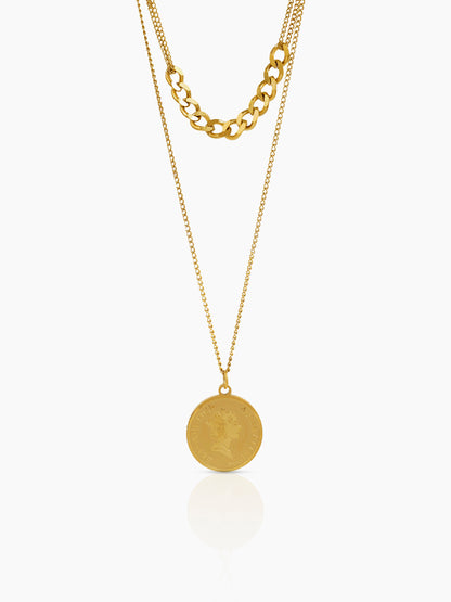 Shina Layered Queen 18K Gold Plated Chain Coin Pendant Necklace