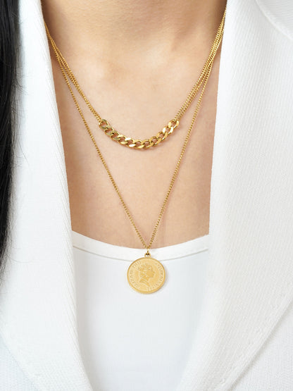 Shina Layered Queen 18K Gold Plated Chain Coin Pendant Necklace