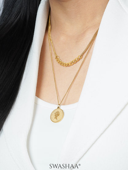 Shina Layered Queen 18K Gold Plated Chain Coin Pendant Necklace