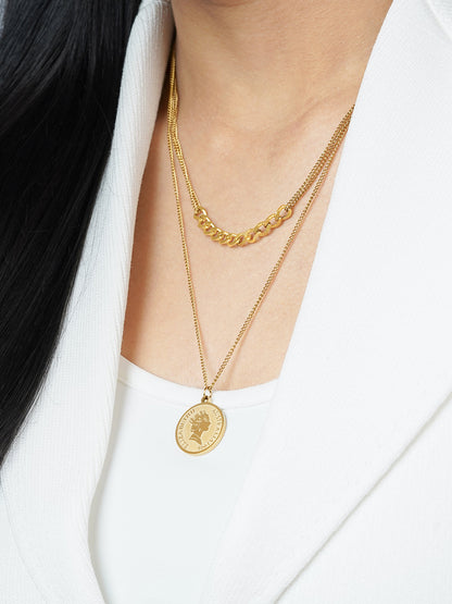 Shina Layered Queen 18K Gold Plated Chain Coin Pendant Necklace