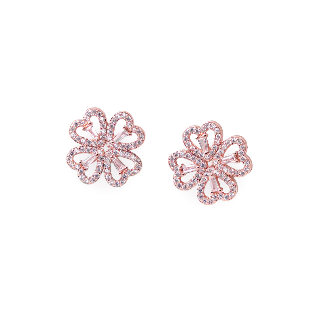 Shiny Clover Rosegold Plated Earrings