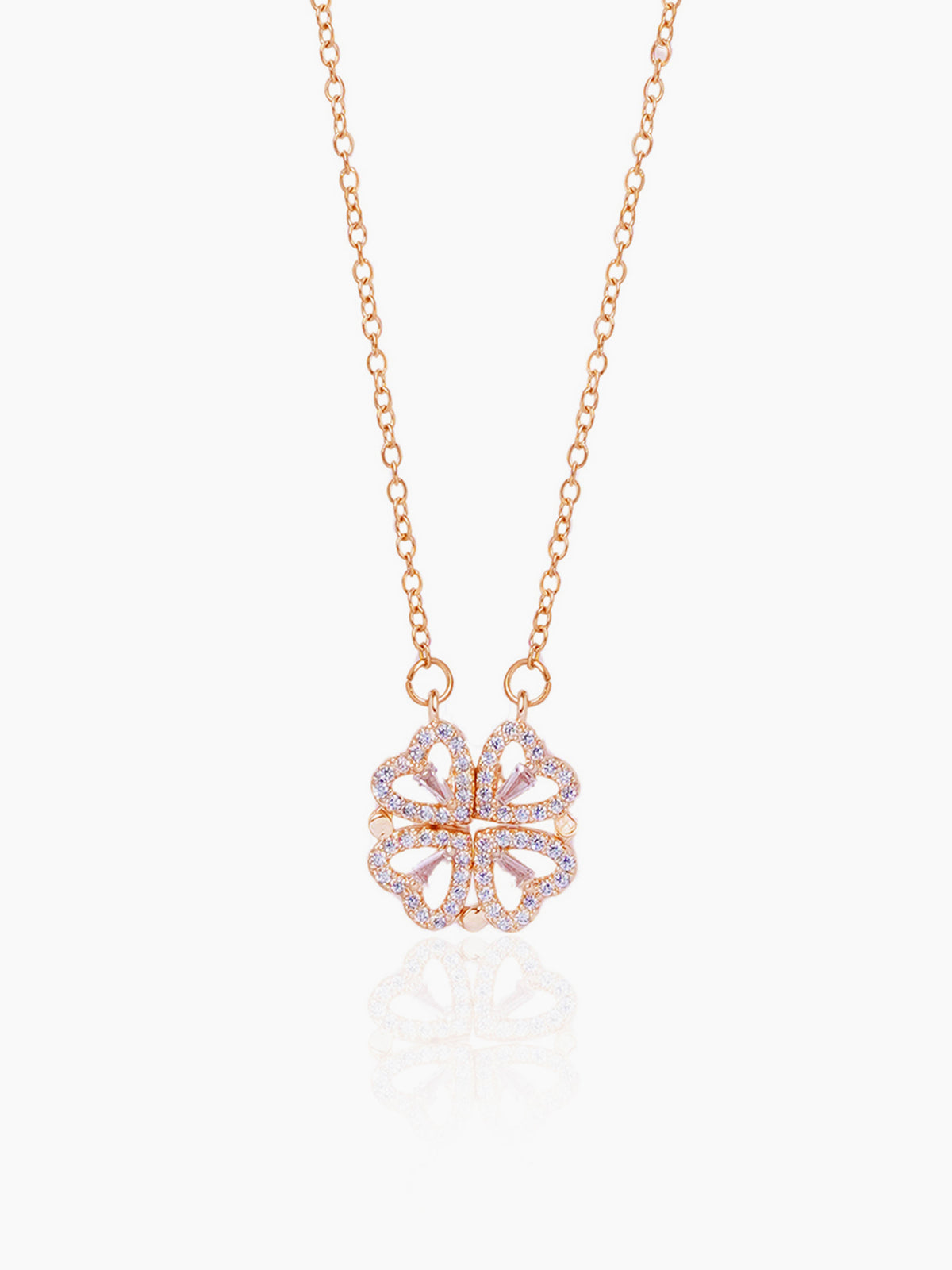 Shiny Leaf Flower Clover Charm Rosegold Plated Chain Pendant Necklace