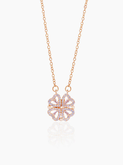 Shiny Leaf Flower Clover Charm Rosegold Plated Chain Pendant Necklace