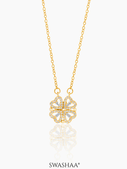 Shiny Leaf Flowe Clover Charm 18K Gold Plated Chain Pendant Necklace