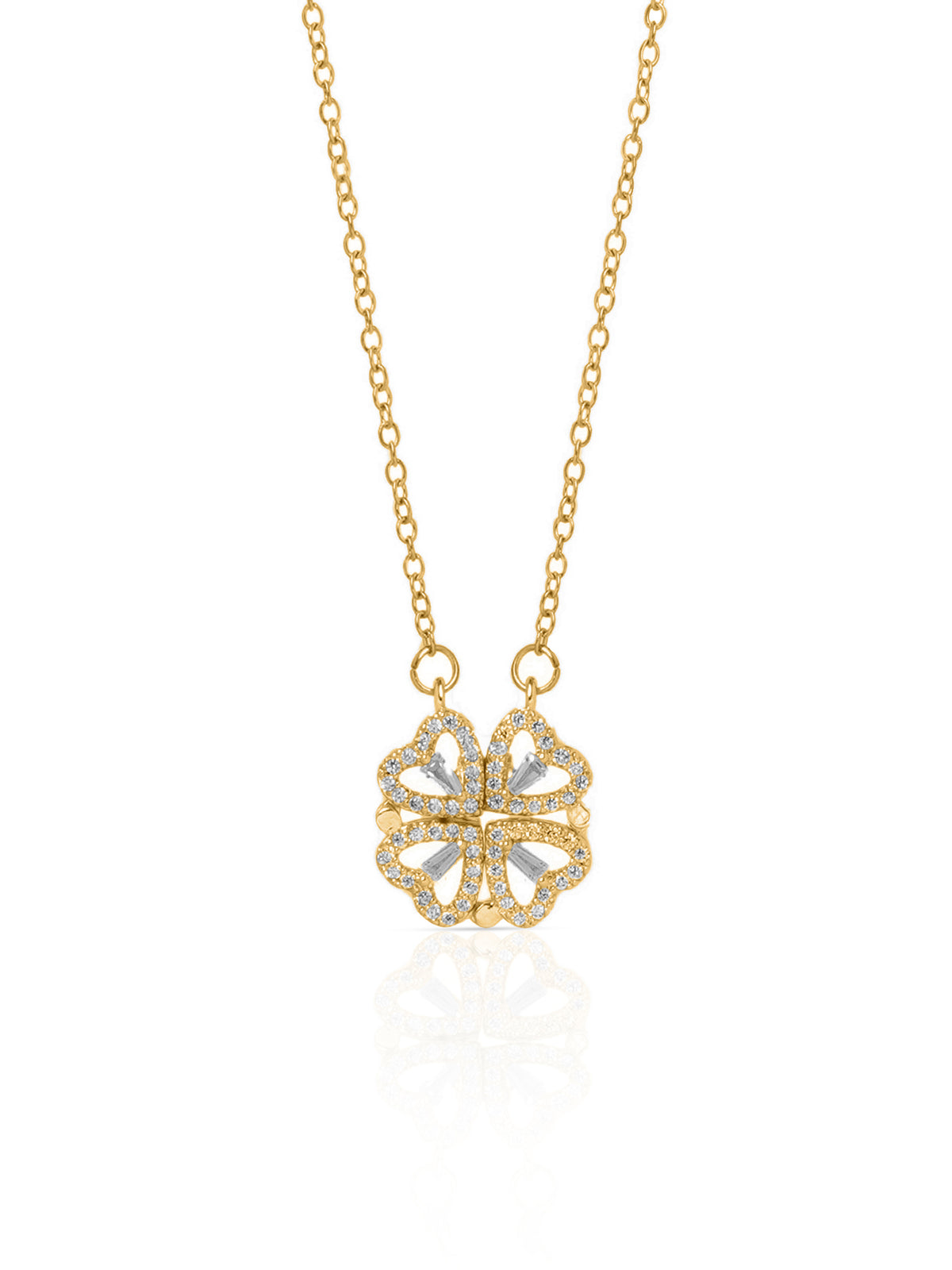 Shiny Leaf Flowe Clover Charm 18K Gold Plated Chain Pendant Necklace