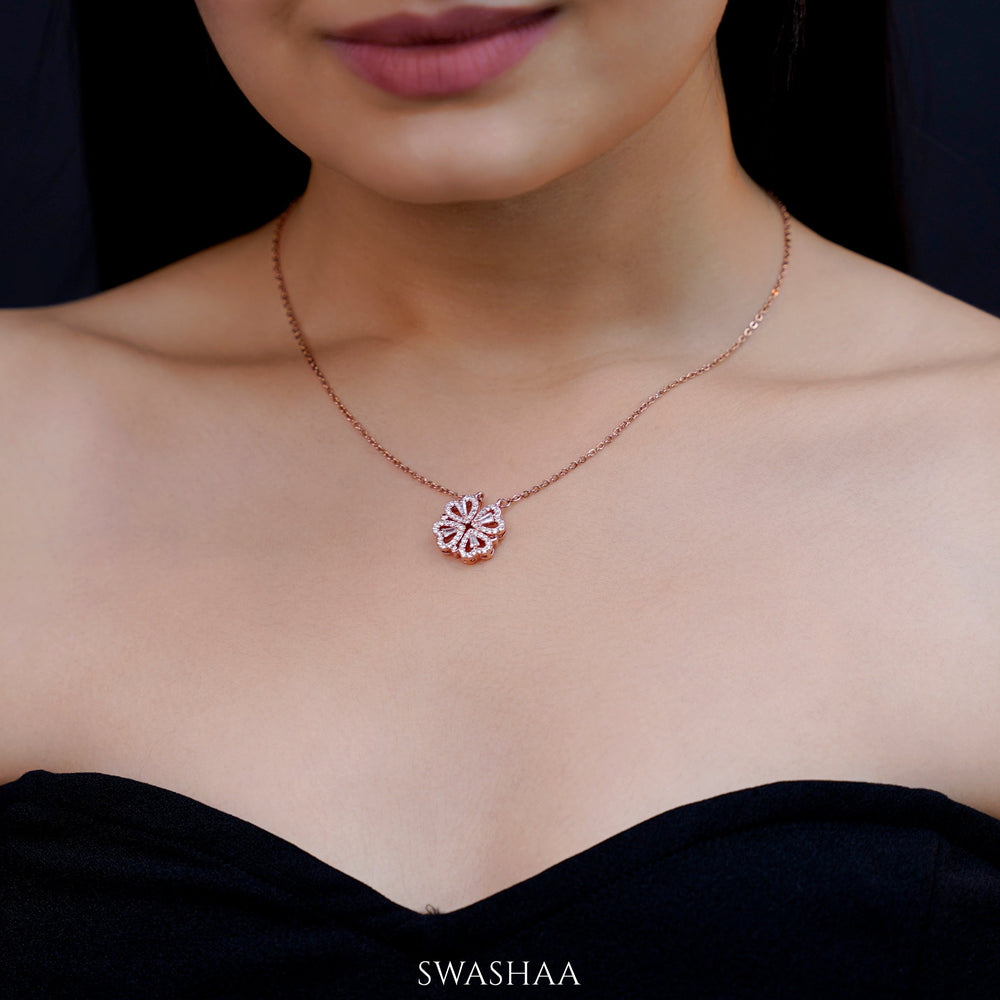 Shiny Clover Rosegold Plated Necklace - Swashaa