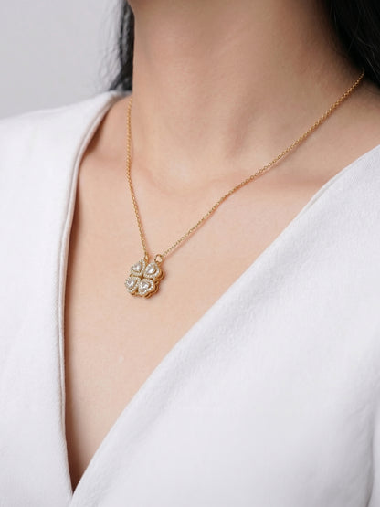 Shiny Leaf Flower Clover Heart Diamond Charm 18k Gold Plated Chain Pendant Necklace
