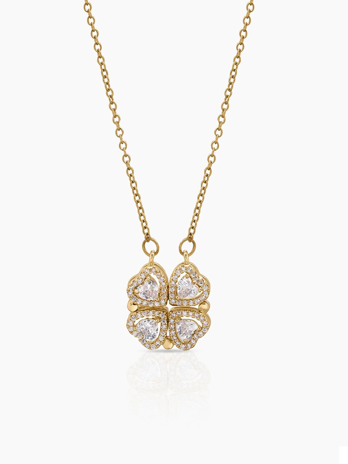 Shiny Leaf Flower Clover Heart Diamond Charm 18k Gold Plated Chain Pendant Necklace