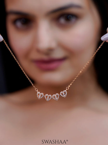 Shiny Leaf Flower Clover Charm Rosegold Plated Chain Pendant Necklace