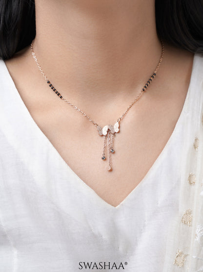 Shreya Butterfly Diamond Charm Rosegold Plated Pendant Mangalsutra