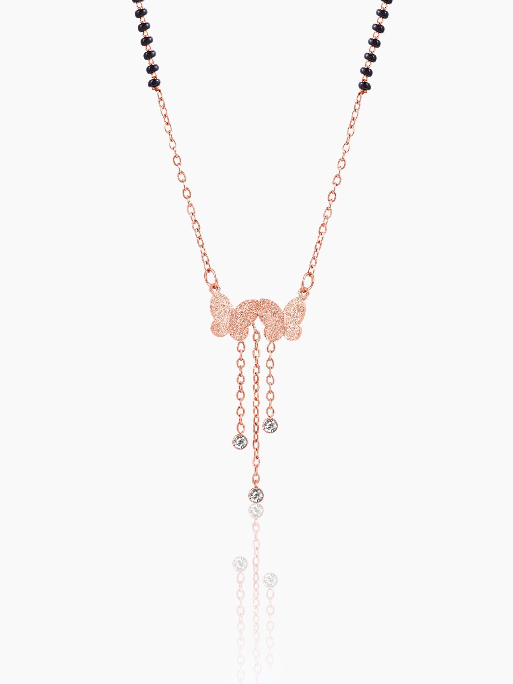 Shreya Butterfly Diamond Charm Rosegold Plated Pendant Mangalsutra