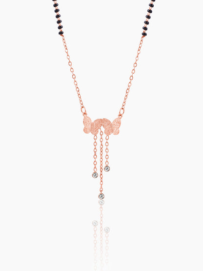 Shreya Butterfly Diamond Charm Rosegold Plated Pendant Mangalsutra