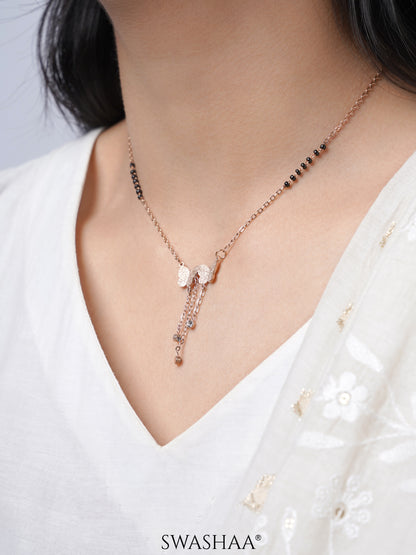 Shreya Butterfly Diamond Charm Rosegold Plated Pendant Mangalsutra