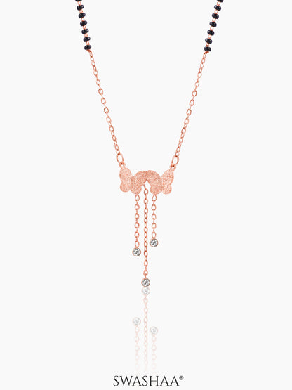 Shreya Butterfly Diamond Charm Rosegold Plated Pendant Mangalsutra