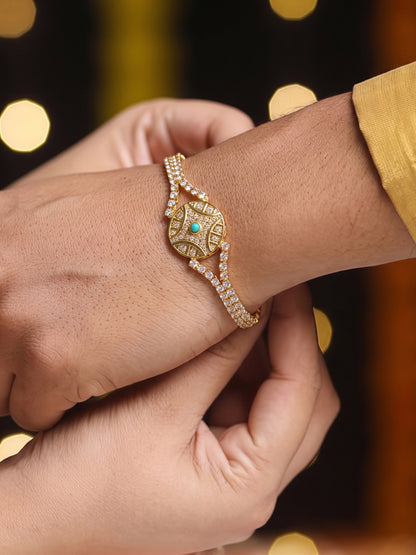 Shubh Textured 18K Gold Plated Diamond Tennis Rakhi