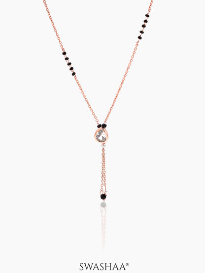 Shyla Teardrop Shaped Diamond Solitaire Y-Shaped Rosegold Plated Pendant Mangalsutra