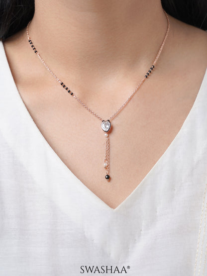 Shyla Teardrop Shaped Diamond Solitaire Y-Shaped Rosegold Plated Pendant Mangalsutra