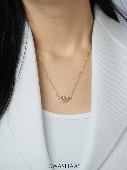 Simini Delicate Celestial Moon Star Charm 18K Gold Plated Necklace