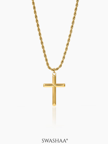 Sion Cross Rope 18K Gold Plated Men's Chain Pendant