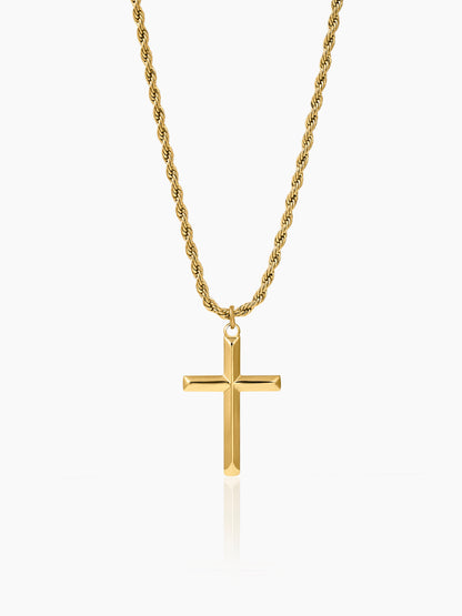 Sion Cross Rope 18K Gold Plated Men's Chain Pendant