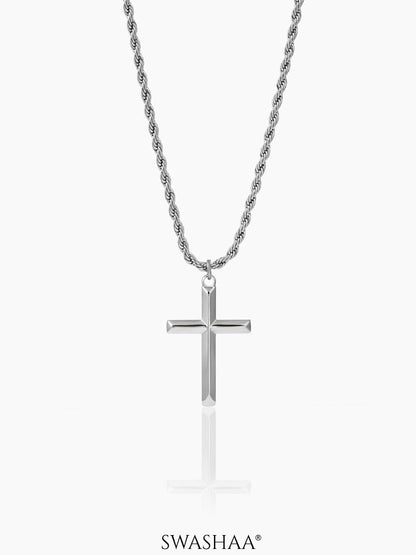 Sion Cross Rope Silver Men's Chain Pendant