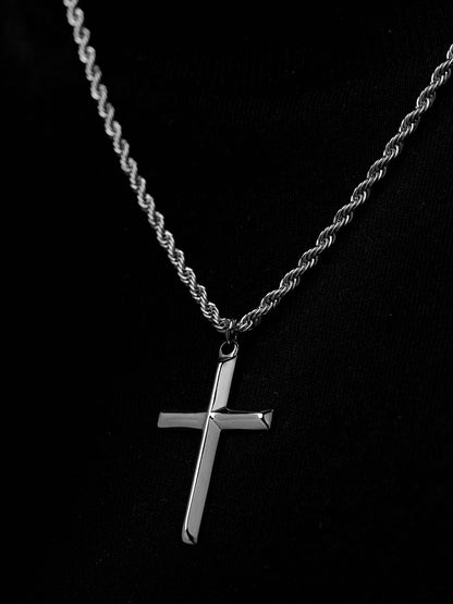 Sion Cross Rope Silver Men's Chain Pendant