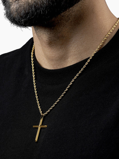 Sion Cross Rope 18K Gold Plated Men's Chain Pendant