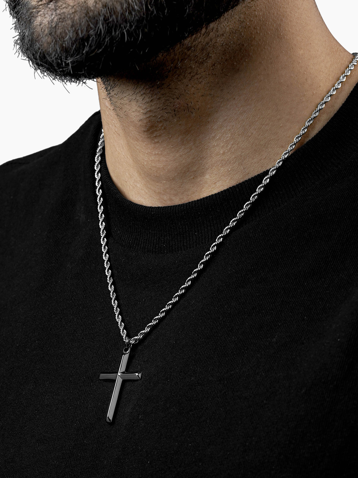 Sion Cross Rope Silver Men's Chain Pendant