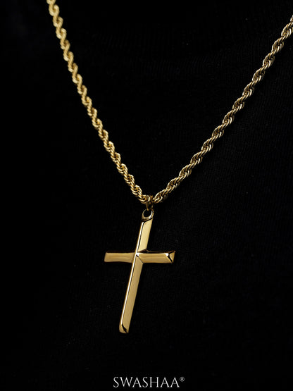 Sion Cross Rope 18K Gold Plated Men's Chain Pendant