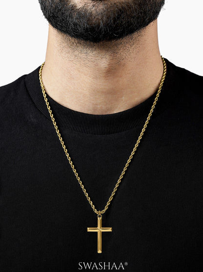 Sion Cross Rope 18K Gold Plated Men's Chain Pendant