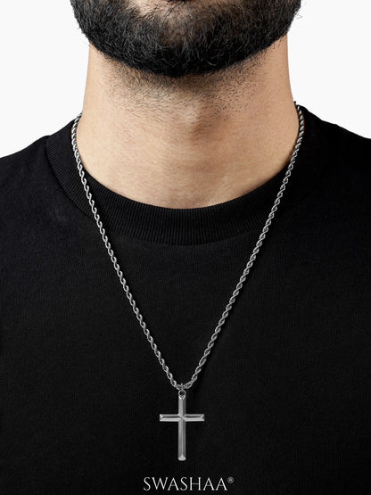 Sion Cross Rope Silver Men's Chain Pendant