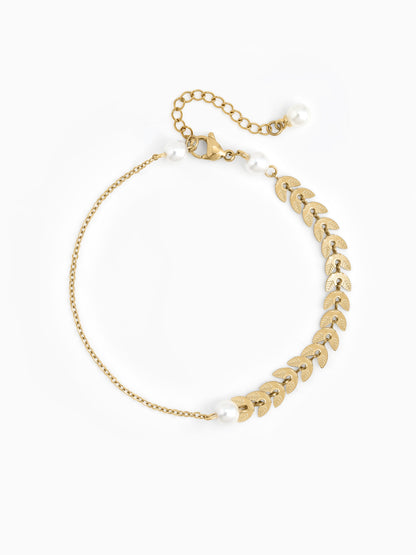 Sira Pearl Leaf Chain Link 18K Gold Plated Women's Anklet