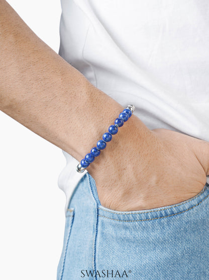 Slater Blue Beaded Men's Leather Bracelet