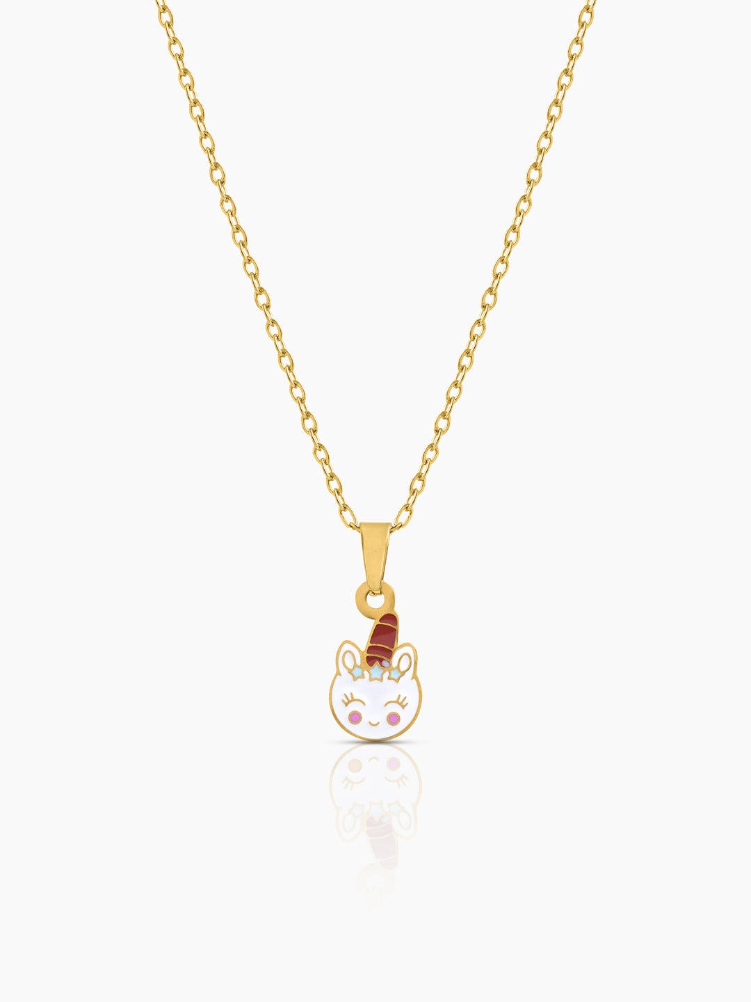 Smiley Unicorn Charm 18K Gold Plated Kid's Chain Pendant Necklace