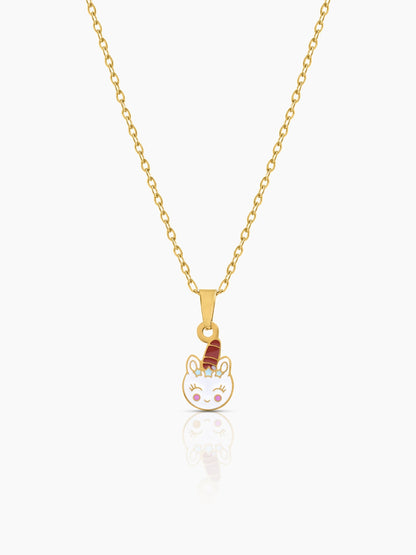 Smiley Unicorn Charm Kid's Jewelry Set Of 2 - Necklace & Stud Earrings