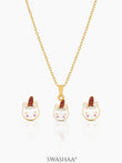 Smiley Unicorn Charm Kid's Jewelry Set Of 2 - Necklace & Earrings