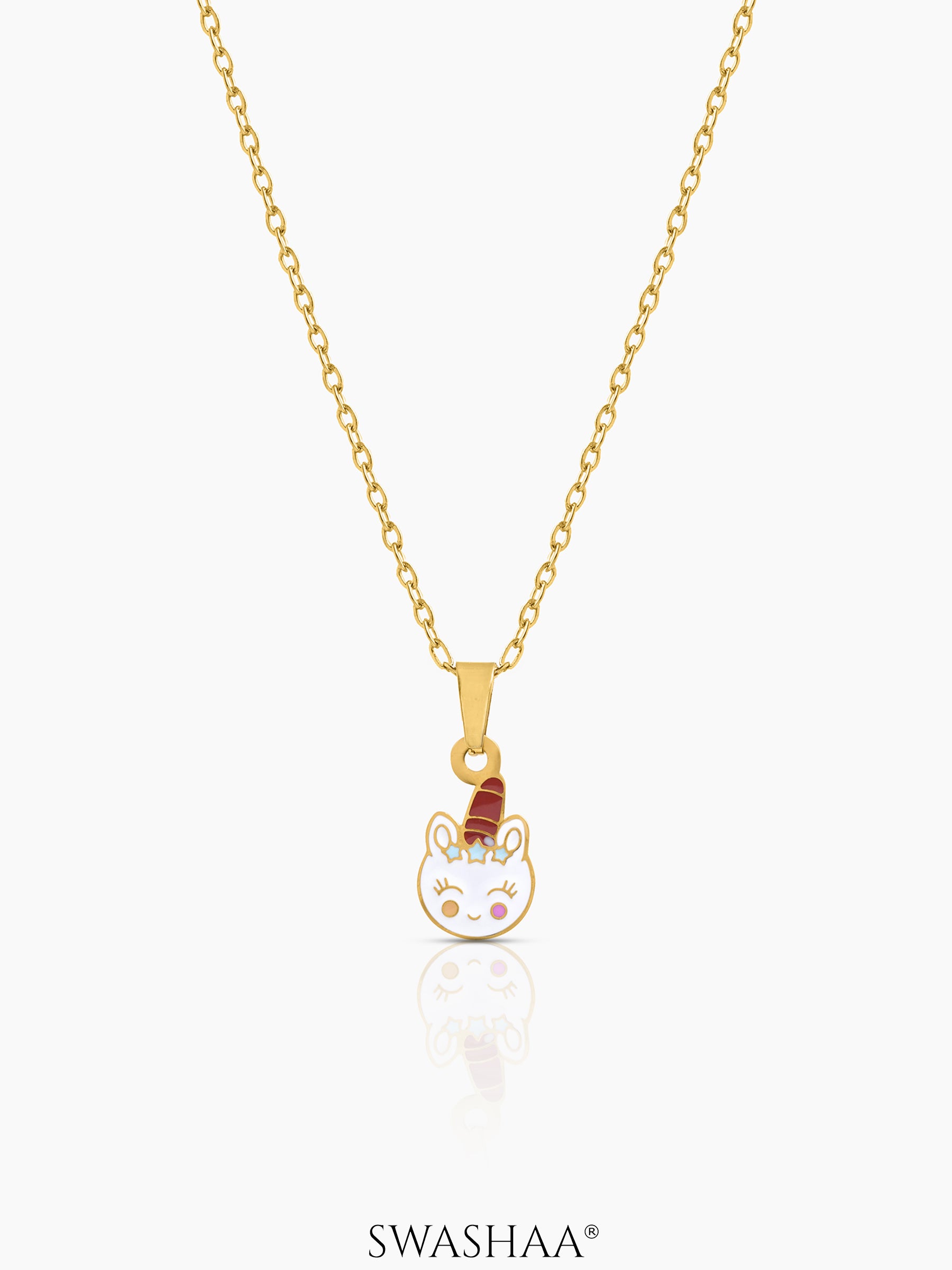 Smiley Unicorn Charm 18K Gold Plated Kid's Chain Pendant Necklace